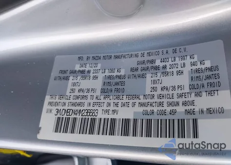 2021 Mazda Cx-30 Premium из США, поврежденный, VIN 3MVDMBDM4MM236683